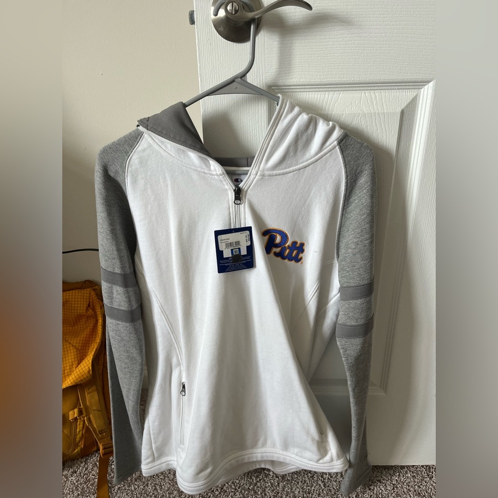 Champion White and Gray Zip-Up Sweater